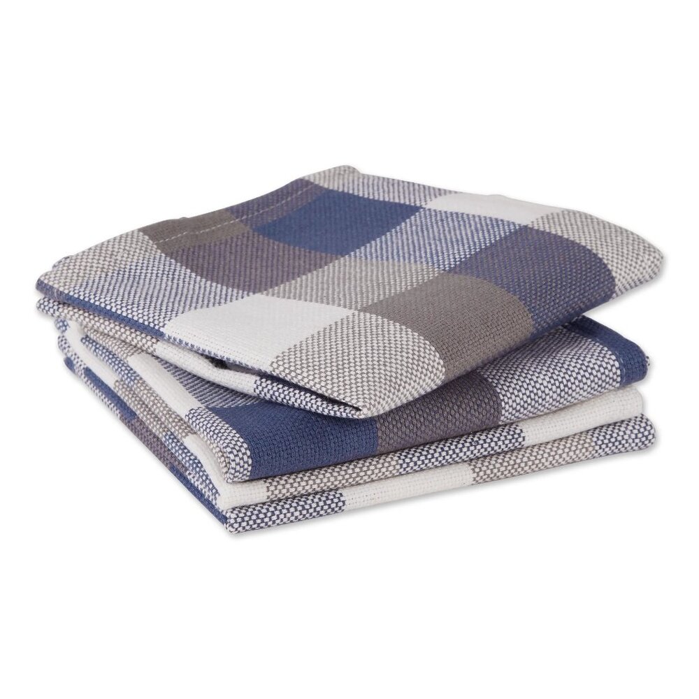 Design Imports Tri-Color Check Dishcloth Set of 4 – French Blue Plaid Kitchen